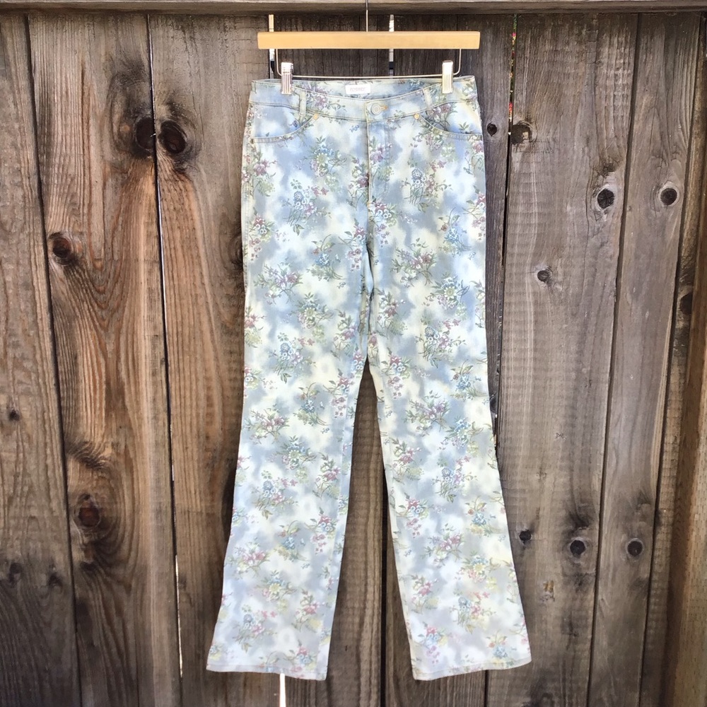 Rosner floral pants jeans Womens 28 multicolor flowers all over print aop